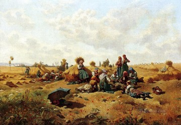 Daniel Ridgway Knight Painting - Resting Harvesters countrywoman Daniel Ridgway Knight